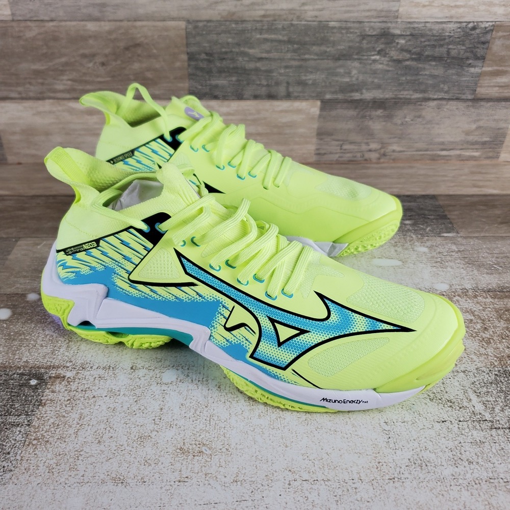 Mizuno Wave Lightning NEO 3 Men Shoes Sz 10.5 Misty Blue Neo Lime Sneaker